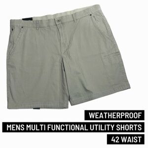 weatherproof mens khaki multi functional utility shorts size 42 waist 10 inseam